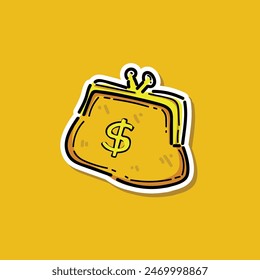 Brown Vintage Retro Purse Money vector illustration design isolated in yellow background. 