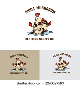 
Brown vintage skull mushroom badge logo
