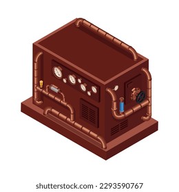 Brown vintage steampunk machine isometric icon 3d vector illustration