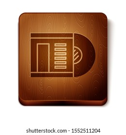 Brown Vinyl disk icon isolated on white background. Wooden square button. Vector Illustration