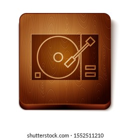 Brown Vinyl player with a vinyl disk icon isolated on white background. Wooden square button. Vector Illustration