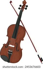 Violín marrón y instrumento de arco