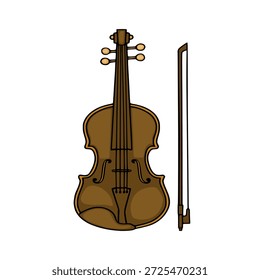 Braune Violine und Bogen, Vektorgrafik einzeln auf weißem Hintergrund
