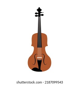 A brown violin with four strings in a standing position. Vector