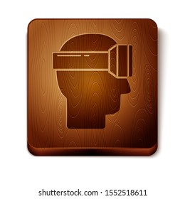 Brown Virtual reality glasses icon isolated on white background. Stereoscopic 3d vr mask. Wooden square button. Vector Illustration