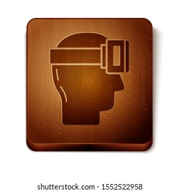 Brown Virtual reality glasses icon isolated on white background. Stereoscopic 3d vr mask. Wooden square button. Vector Illustration