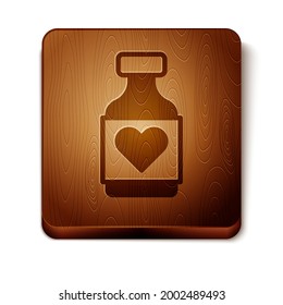 Complejo de vitamina marrón del icono de la cápsula de la píldora aislado en fondo blanco. Estilo de vida saludable. Botón cuadrado de madera. Vector