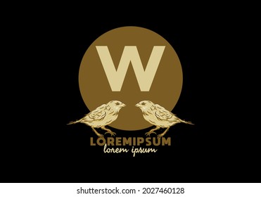 Brown W initial letter with twin bird design