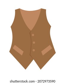 Brown waistcoat sticker. Stylish clothes made in traditional style. Retro, vintage, British fashion. Costume element, formal wear, parties, events, luxury clothes. Cartoon flat vector illustration
