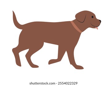 Brown walking dog. Flat vector illustration isolated on white background