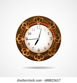 Brown wall clock with gold frame