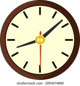 Brown wall clock, illustration, vector on a white background.