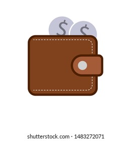 brown wallet and coin icon. flat illustration of skin wallet vector icon for web and other. vector