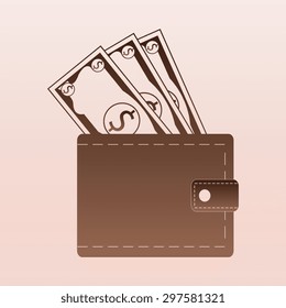 Brown Wallet icon with money 