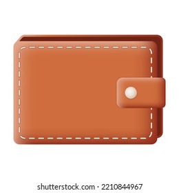 Brown Wallet Isolated on White Background. 3D Vector illustration