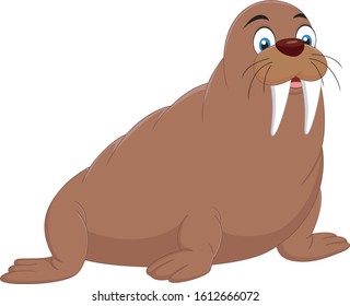A brown walrus with two long bloody tusks