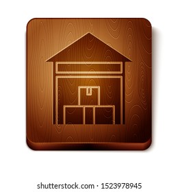 Brown Warehouse icon isolated on white background. Wooden square button. Vector Illustration