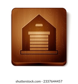Brown Warehouse icon isolated on white background. Wooden square button. Vector