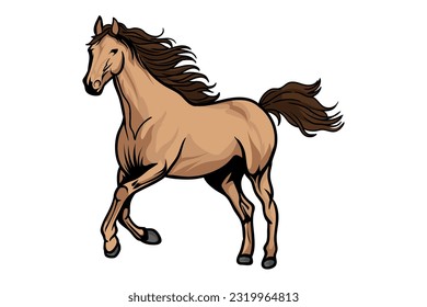 brown warmblood horse running galloping on white background stock vector