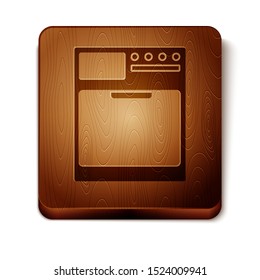 Brown Washer icon isolated on white background. Washing machine icon. Clothes washer - laundry machine. Home appliance symbol. Wooden square button. Vector Illustration