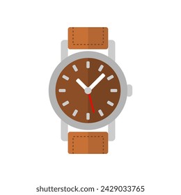 Brown watch leather strap icon flat vector design