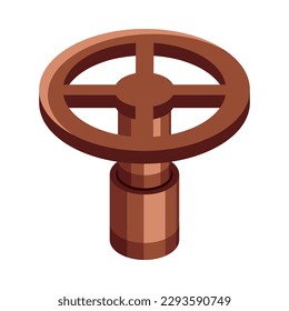 Brown water pipe valve isometric icon 3d vector illustration