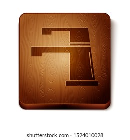 Brown Water tap icon isolated on white background. Wooden square button. Vector Illustration