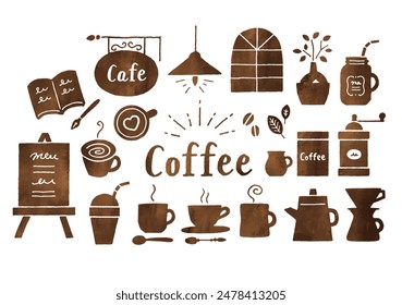 Brown watercolor coffee goods icons