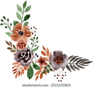 Brown Watercolor Flower Arrangement Bouquet. Watercolor Flower. Flower Arrangement.