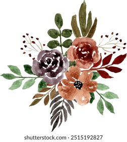 Brown Watercolor Flower Arrangement Bouquet. Watercolor Flower. Flower Arrangement.