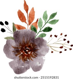 Brown Watercolor Flower Arrangement Bouquet. Watercolor Flower. Flower Arrangement.