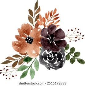 Brown Watercolor Flower Arrangement Bouquet. Watercolor Flower. Flower Arrangement.