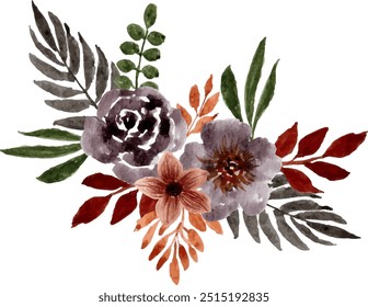 Brown Watercolor Flower Arrangement Bouquet. Watercolor Flower. Flower Arrangement.