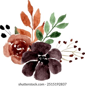 Brown Watercolor Flower Arrangement Bouquet. Watercolor Flower. Flower Arrangement.