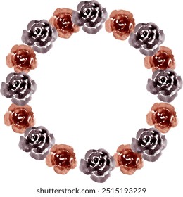 Brown Watercolor Flower Arrangement Wreath. Flower frame