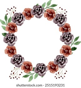 Brown Watercolor Flower Arrangement Wreath. Flower frame