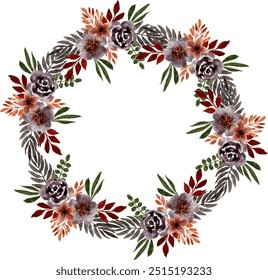 Brown Watercolor Flower Arrangement Wreath. Flower frame