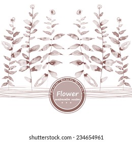 Brown watercolor flowers edging. Romantic invitation. Ornamental ethnic strip frame border. Watercolor vintage card with sepia flowers border. Vector design element isolated on white background