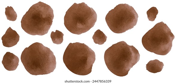 Brown watercolor polka dot illustration. Seamless set of vector round stains, meticulously arranged to create a visually appealing backdrop with a charming, hand-painted aesthetic