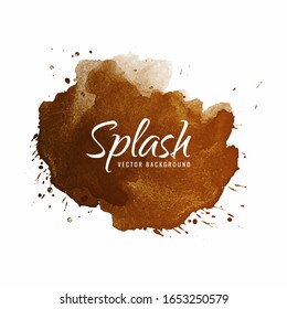 Brown watercolor splash. 
Vector abstract illustration. Texture for graphics. Colorful, pastel paint splash, stain on white isolated background. Copy space. 