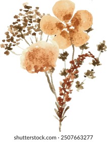 Brown Watercolor Wildflower Arrangement Bouquet