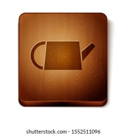 Brown Watering can icon isolated on white background. Irrigation symbol. Wooden square button. Vector Illustration