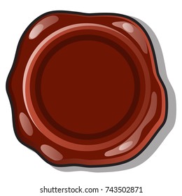 Brown wax seal or stamp with a blank surface and space for your text isolated on a white background. Vector cartoon close-up illustration.
