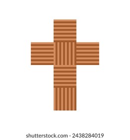 Brown weave cross christian crucifix religion flat vector icon design