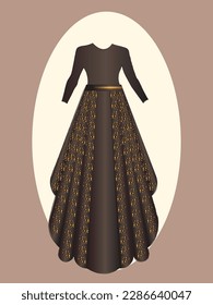 BROWN WESTERN BRIDE FROCK WITH GOLDEN DETAILING BROWN BELT FROCK FOR BRIDE