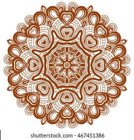 Brown and white abstract pattern with leaves and flowers. Doodle. Hand drawn zentagles. Coloring book. Mandala. Sacred geometry.