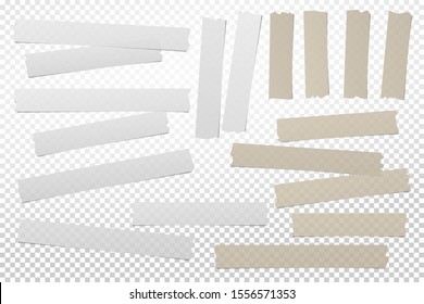 Brown, white adhesive, sticky, masking, duct tape strips for text are on squared gray background. Vector illustration