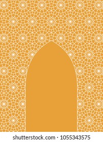Brown and white arabic lattice wall with a door, vector template