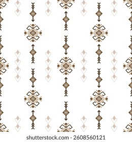 Brown and white Aztec ethnic seamless pattern. Native fabric carpet mandala ornament boho Native American chevron textile decoration. Vector pattern. Geometric Native American style, Navajo style. 