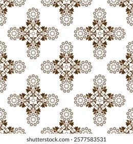 Brown and white background, classic traditional damask ornament, seamless pattern, vector illustration. Design for elaborate borders, tiles, ceramic pottery, and clothing.